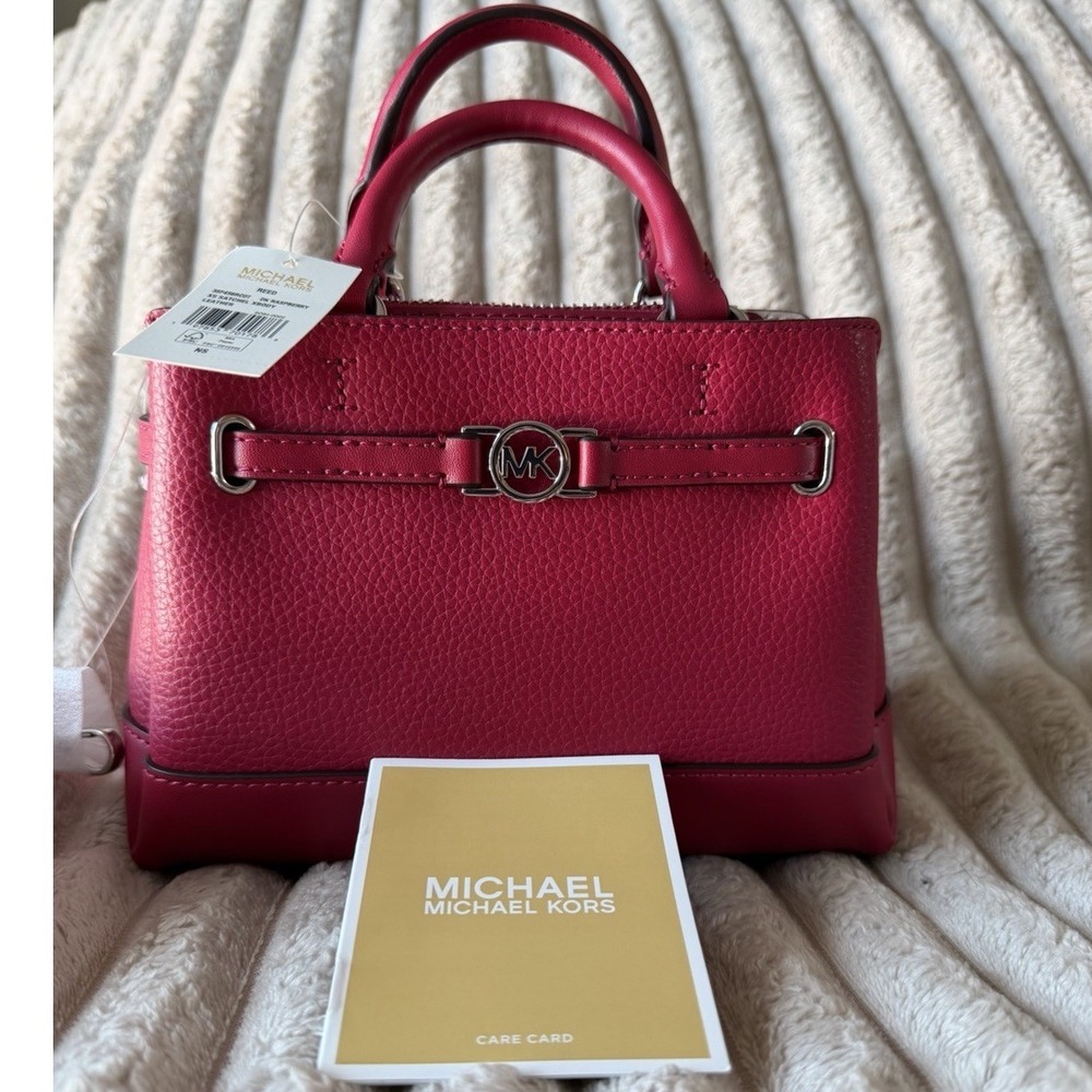 Michael Kors Reed XS Satchel Dark Raspberry Pebbled Leather Crossbody 35F4S6RC0T